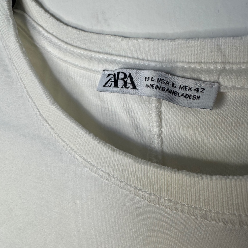 ZARA 100% cotton long white t-shirt size L - Picture 5 of 8